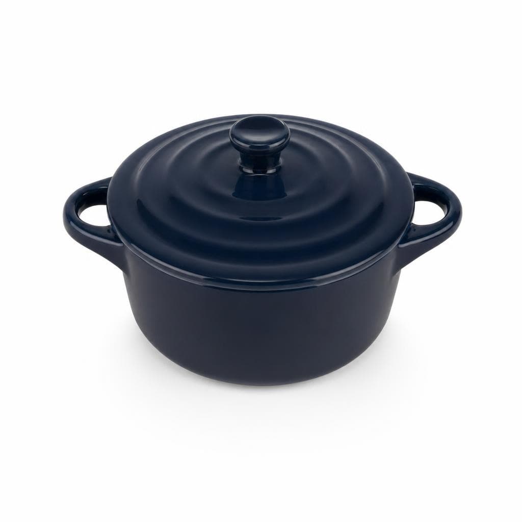 Small Round Navy Blue Enamel Pot with Lid